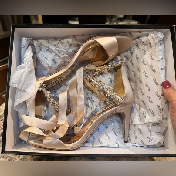 Badgley Mischka champagne heeled wedding / formal shoes. Box included - Picture 2 of 16